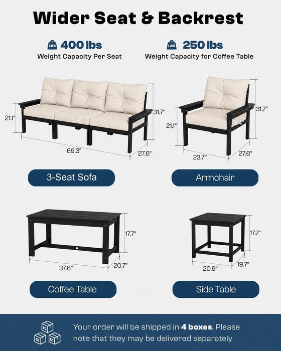 3 Seats HDPE Outdoor Patio Furniture Conversation Set