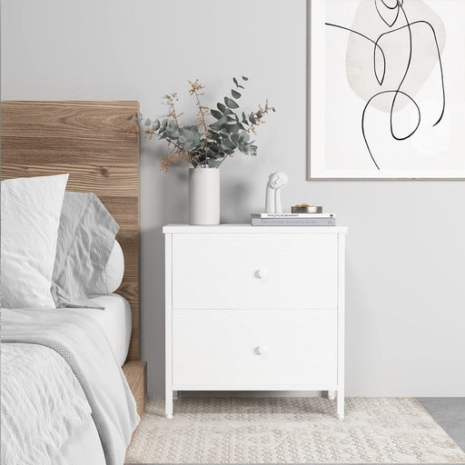 White Nightstands with 2 Drawers