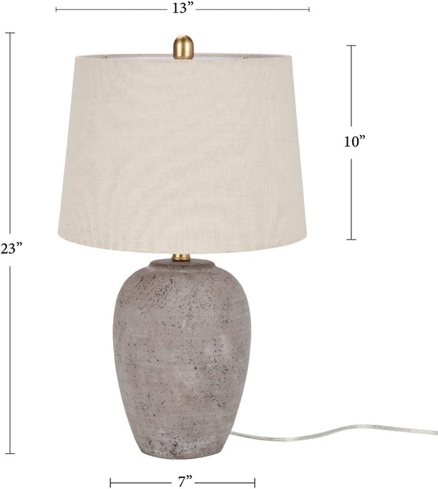 Home 23" Greyish Brown Earth Tone Rustic Farmhouse Ceramic Table Lamp for Bedroom, Living Room, Dining, Office, with Beige Linen Shade