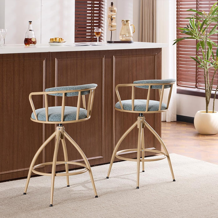 Counter Height Swivel Bar Stools Set of 2, 26" Seat Height Counter Bar Stool for Kitchen Island, Chenille Barstools with Back and Metal Legs for Home Bar Coffee, Blue