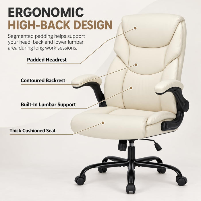 Executive Office Chair with Lumbar Support, High Back, up to 275 Lbs, White