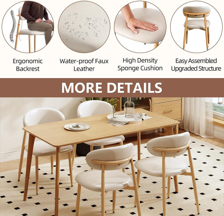 Upholstered Dining Chairs Set of 4 Mid-Century Modern Kitchen & Dining Room Chairs with PU Leather Seat and Backrest Ergonomic Sillas De Comedor(Original/Beige)