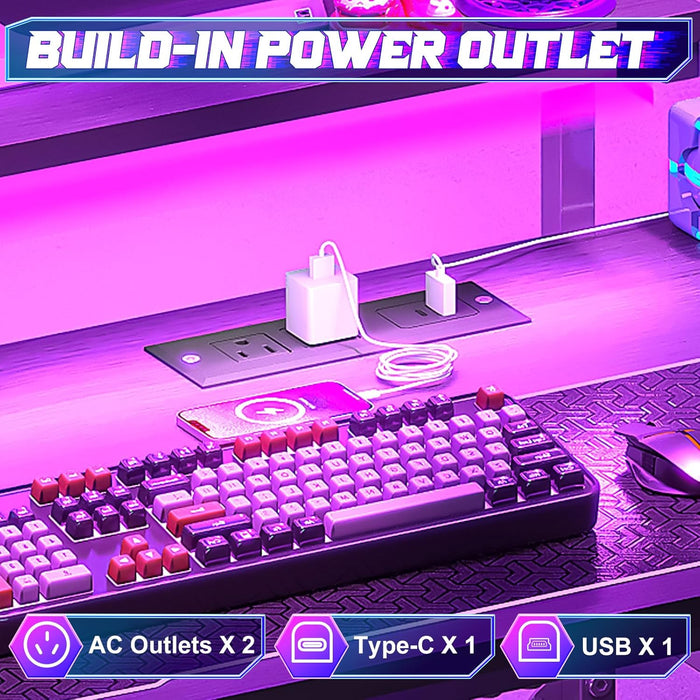 33.5" Small Gaming Desk with LED Lights & Power Outlets, Compact Computer Desk with Monitor Stand & CPU Stand, Gamer Table with Storage Drawer, Side Hooks for Home Office, Bedroom, Black