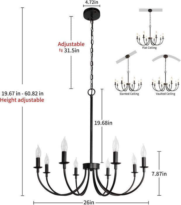 8-Light Black Chandeliers for Dining Room, Dining Room Light Fixtures, Farmhouse Candle Chandeliers for Kitchen, Living Room, Foyer, Entryway, Staircase