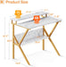 Small Desk, 27.5 Inch Small Computer Desk for Small Spaces, Compact Desk with Storage, Tiny Desk Study Desk with Monitor Stand for Home Office, White Marble + Gold Leg