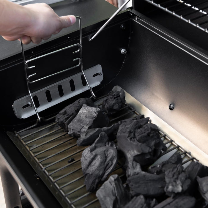 Premium 29" Charcoal Grill with Side Shelf, 552 SQ in Cooking Space, Adjustable Charcoal Tray, Chimney Air Vent, Warming Rack, Barrel Smoker Grill for Camping, Picnics, and More - 810-0029C