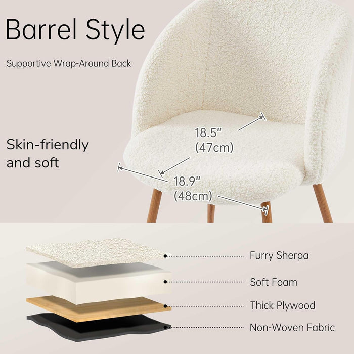 5-Piece Wooden round Dining Room Table and Chair Set, 47-Inch Kitchen Table with Barrel Chairs for 4, off White Upholstered Sherpa Dining Set, MDF Core with Oak Finish