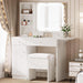 White Vanity Desk Illuminated Mirror Storage Cabinet