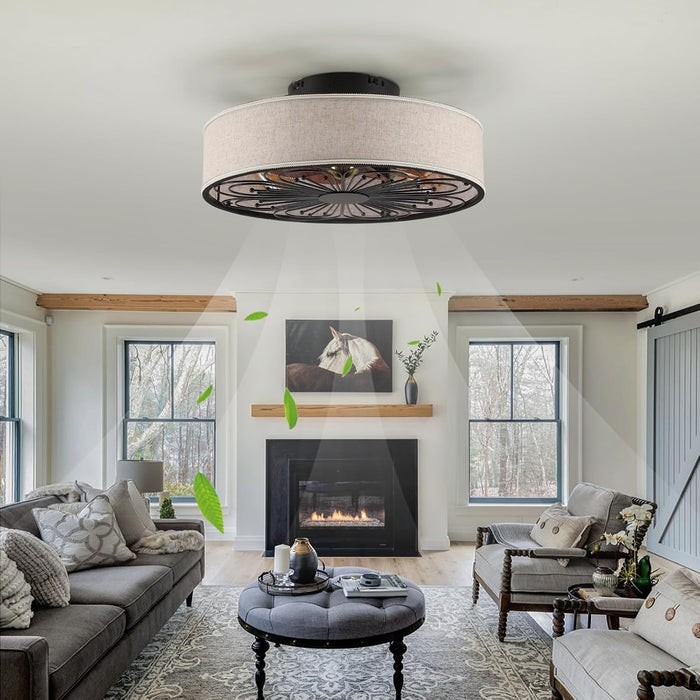 White Farmhouse Flush Mount Ceiling Fan With Remote And Light