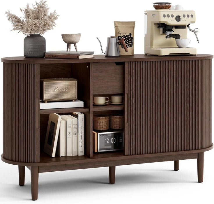 55" Sideboard Buffet Cabinet,Tambour Sliding Doors & Drawer
