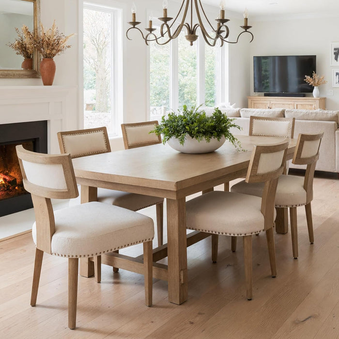 Mid Century Modern Dining Chairs Set of 4, Farmhouse Linen Fabric Upholstered Accent Chairs Curved Nailhead Trim Backrest Kitchen Chairs, with Hardwood Frame, Beige