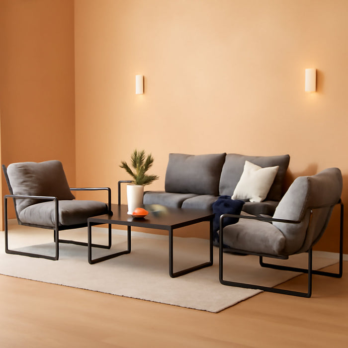 4-Piece Outdoor Furniture Set, Patio Outdoor Sofa with Cushion, Modern Metal Couch with Coffee Table, Outdoor Conversation Set for Porch Deck Balcony Backyard Living Room