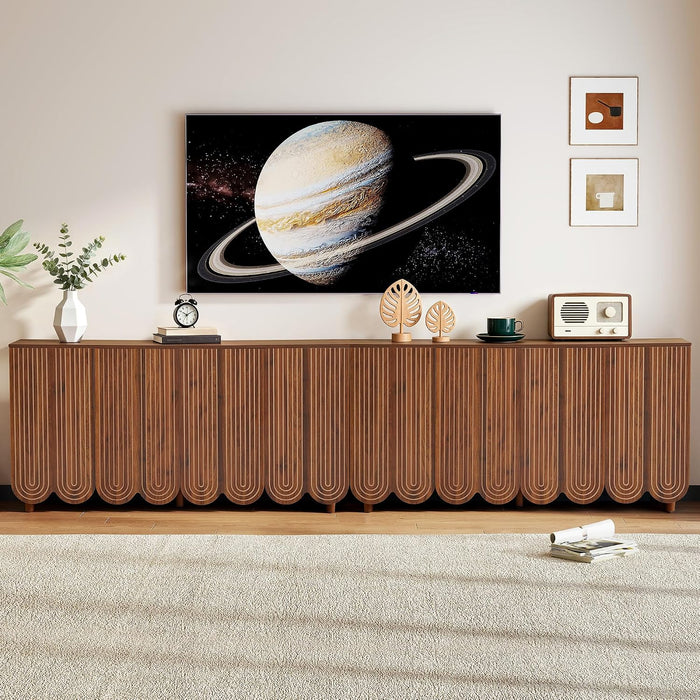 Walnut Buffet Cabinet Set With IndustrialStyle Shelves