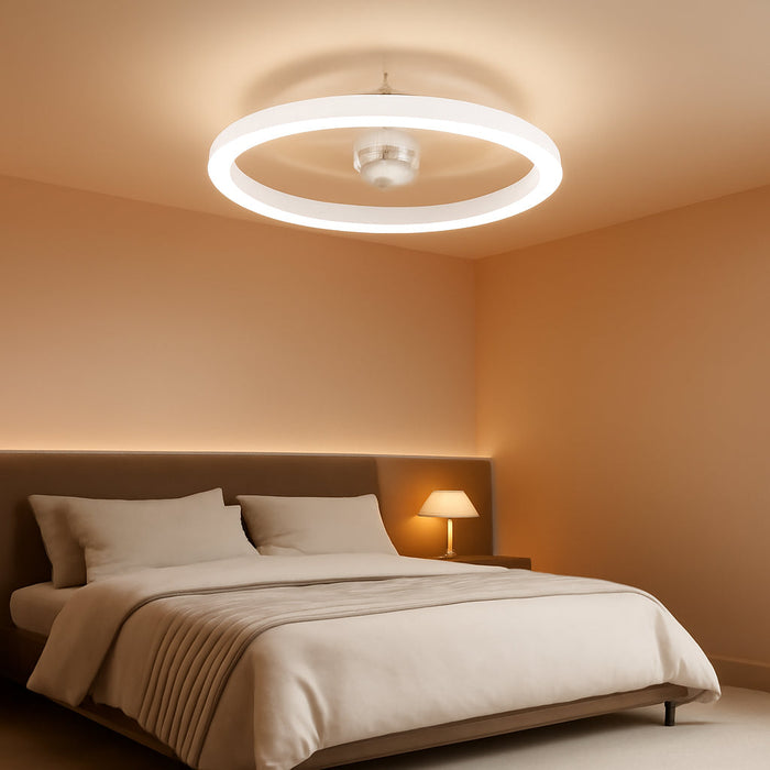 Low Profile Ceiling Fan with Lights and Remote, 15.7In Bladeless Ceiling Fans with Light Flush Mount, 3000K-6500K Dimmable Modern LED Fan Light, White Fandelier Ceiling Fans for Bedroom