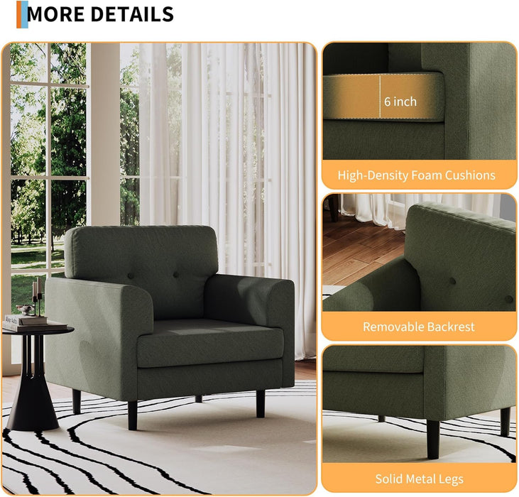 Sage Green Upholstered Contemporary Armchair 38 Inch