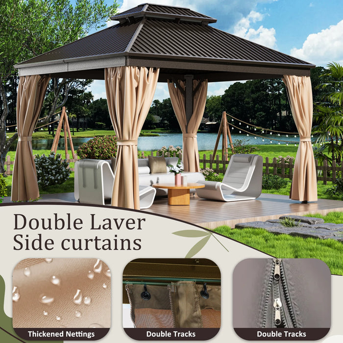 10X12 FT Hardtop Gazebo, Heavy Duty Gazebo with Aluminum Frame and Galvanized Steel Double Roof for Garden, Patio, Lawns