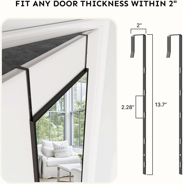 48X14 Inch Full Length Tempered Glass Door Mirror - over the Door Hanging, No Drill Installation, Suitable for Bedroom & Closet, Sturdy Hanging Design