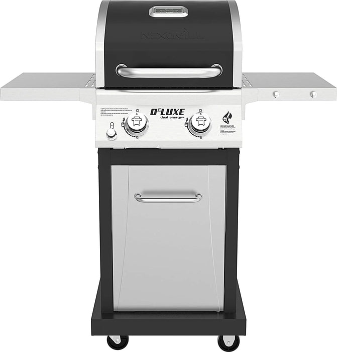 Deluxe 2-Burner Propane Gas Grill W/ 2 Foldable Shelves, Outdoor Cooking, Patio, BBQ, Silver & Black, 720-0864RA