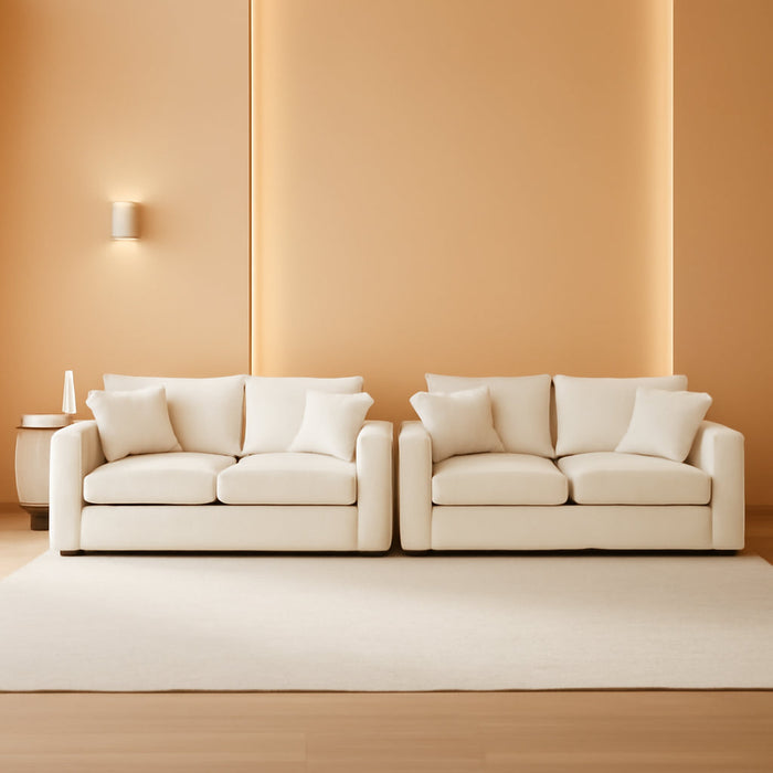 Oversized 2 Piece Sofa Set for Living Room, 3-Seater & Loveseat Couch, Modular Sectional Deep Seat Corduroy Comfy Cloud Couches with 4 Armrest Pillows and 5 Toss Pillows, Beige