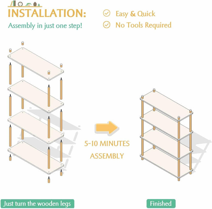 5-Tier Wooden Shelf Bookcase, Freestanding Open Bookshelf, Oak | Beech Wood Frame, 0.63" Shelves, Display Storage for Books, Plants, Decor, Living Room, Bedroom, Home Office
