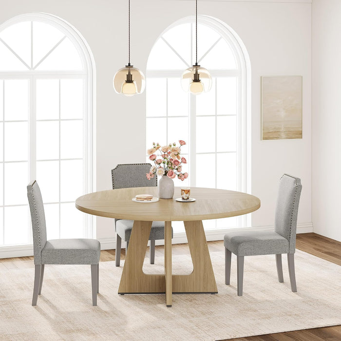 47 Inch round Dining Table for 4-6 People, Circle Dinner Table with Wooden Cross Pedestal Base, Farmhouse Kitchen Furniture for Dining Room, Living Room, Kitchen (Table Only) -Burlywood