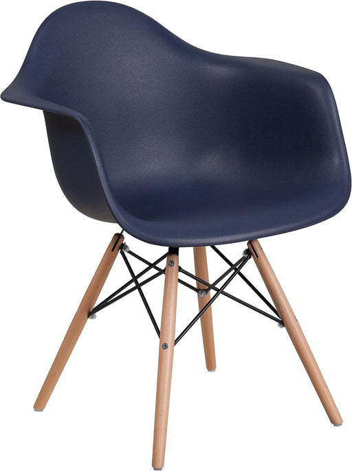 Alonza Series Navy Plastic Chair with Wooden Legs