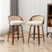 30" Swivel Rattan Bar Stools Set of 2,Mid-Century Modern Beige Linen Fabric Upholstered Counter Height Stools,Kitchen Island Barstools with Rattan Low Backrest,Walnut Wood Finish Bar Chair