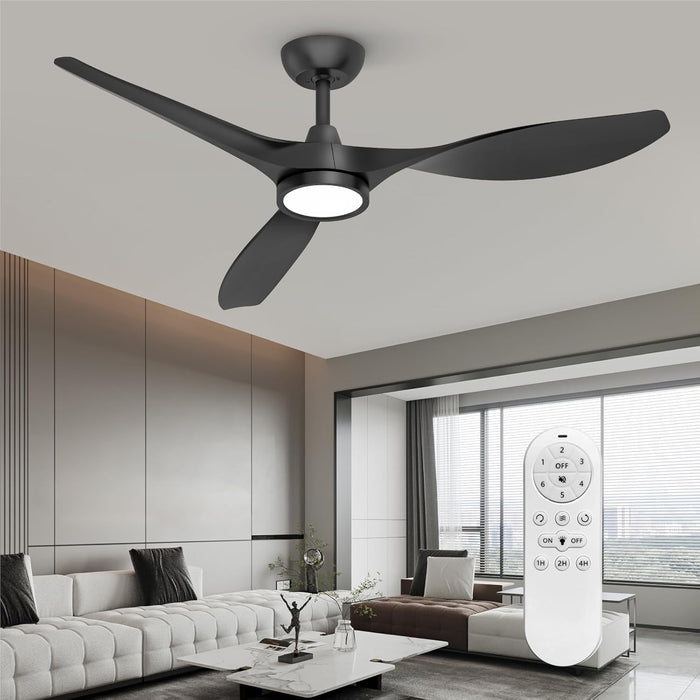 Ceiling Fans with Lights and Remote, Black Ceiling Fan 52 Inch Quiet DC Motor 3 CCT Memory Modern Large Airflow Noiseless Reversible 6 Speeds 3 Timers Indoor Outdoor for Bedroom Living Room