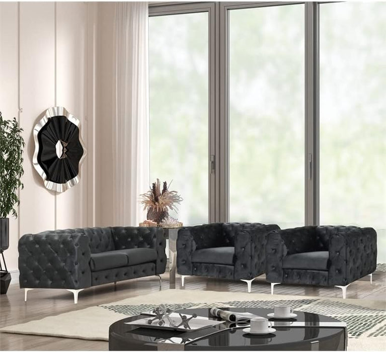 3-Piece Couches Velvet Fabric Living Room Furniture Set -Black