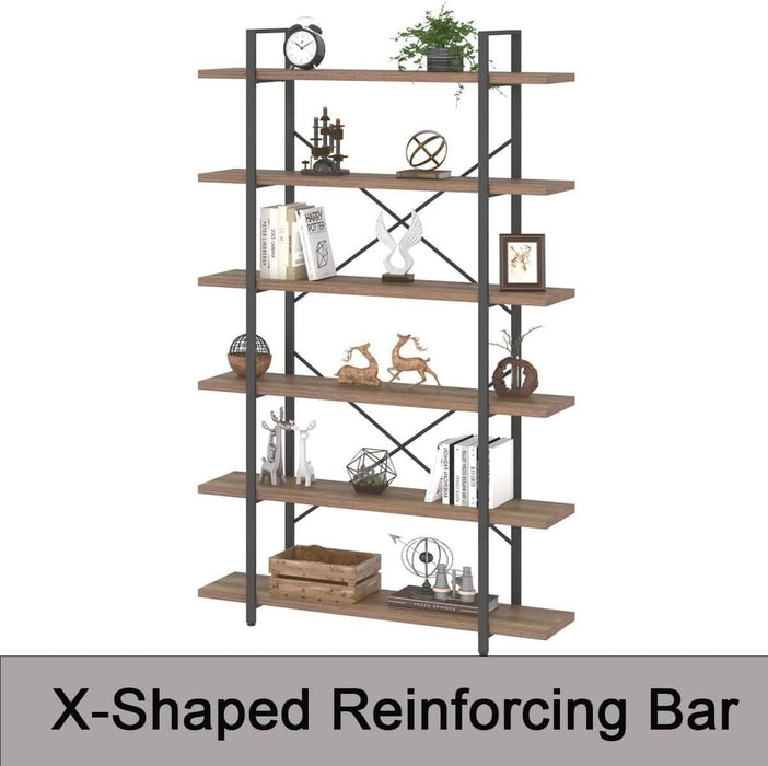 Tall Bookcases and Book Shelves 6 Shelf, Metal Wooden Book Shelf and Storage Rack, Modern Etagere 6 Tier Bookshelf, Farmhouse Large Display Bookshelves for Bedroom Living Room Office, Rustic Oak