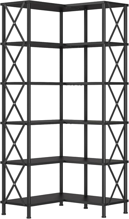 Black Industrial Grade Tall Corner Bookshelf Storage
