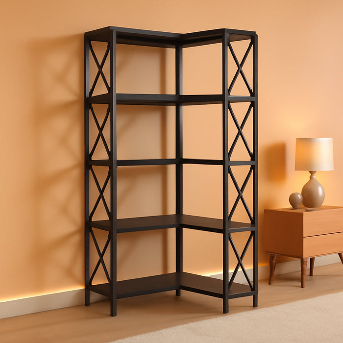 Black Industrial Grade Tall Corner Bookshelf Storage