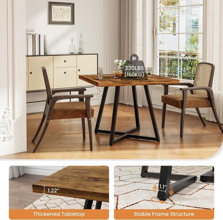 Square Kitchen Dining Table for 2, Small Ktichen Table with Metal Base, 31.5" Modern Dinner Table for Dining Room Apartment Restaurant, Rust Brown