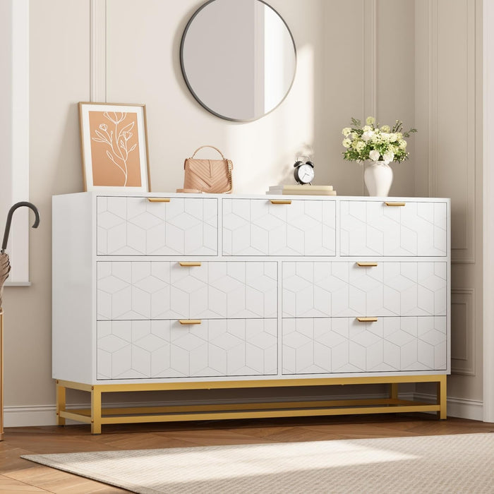 White 7 Drawers Dresser for Bedroom,54" Large Chest of Drawers