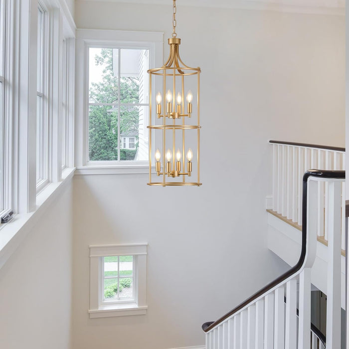 Gold Multilayered Cage Chandelier For Elevated Ceilings