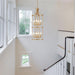 Gold Multilayered Cage Chandelier For Elevated Ceilings