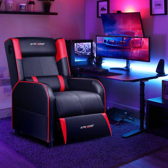 Gaming Recliner Chair Bluetooth Speakers Footrest Racing Style Single Living Room Sofa PU Leather Home Theater Seating Massage Lumbar Support, Red