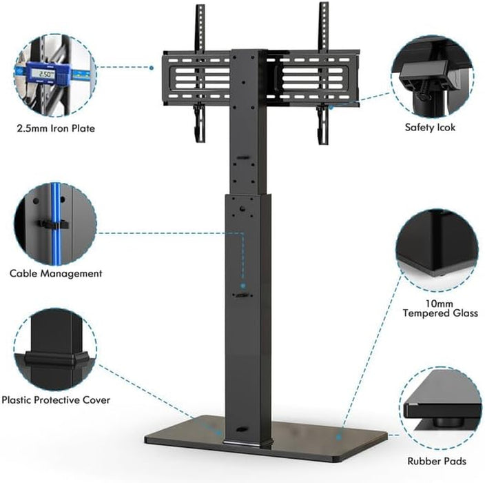 Swivel Floor TV Stand with Mount for Tvs 37 43 50 55 60 65 70 75 Inch LCD LED Flat/Curved Screens Universal Swivel Televisions TV Mount Stand for Bedroom Living Room Black Tempered Glass Base