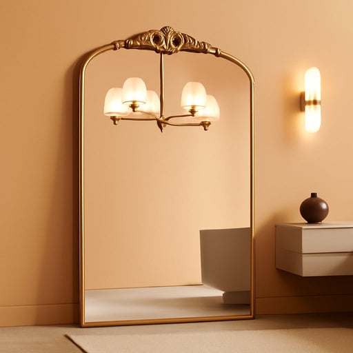 Arched Antique Gold Mirror, 24"X36" Vintage Vanity Traditional Baroque Mirrors, Ornate Arch Brass Mirror for over Sink/Fireplace/Entryway/Bathroom