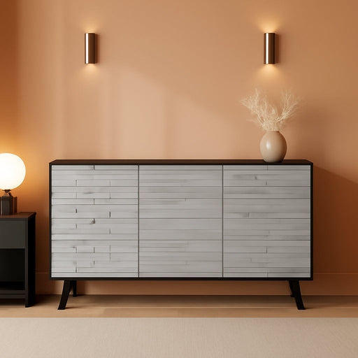 Modern Credenza Storage Cabinet: 63" Grey and Black Sideboard Buffet