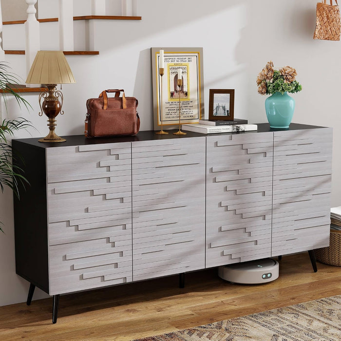 Modern Credenza Storage Cabinet: 63" Grey and Black Sideboard Buffet
