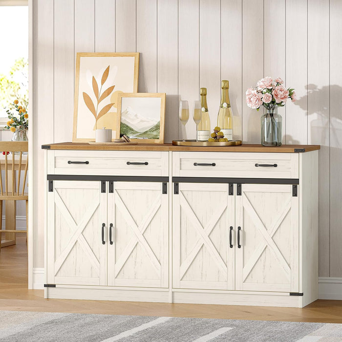 Buffets Cabinet with Storage, Sideboards Cabinet with Drawer, 55.1" Coffee Bar Cabinets with Doors & Adjustable Shelves, Modern Farmhouse Kitchen Storage Cabinets for Diningroom, White Brown
