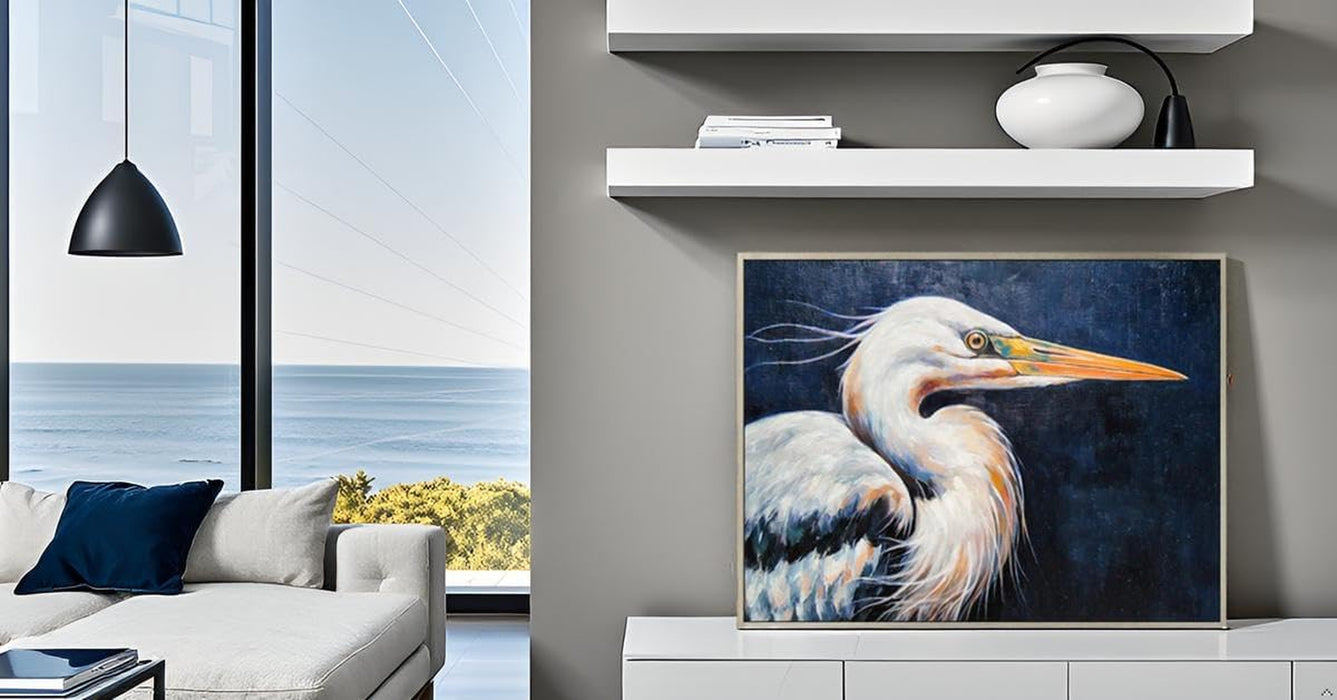 Heron Hand Painted Textured Framed Canvas Wall Art