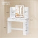 Vanity Desk with Mirror and LED Lights, Makeup Vanity Table with 3 Lighting Color, Adjustable Brightness, Vanity Table with 2 Drawers, Side Storage, for Bedroom (White, No Bench)