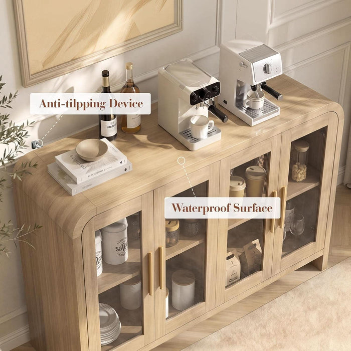 60" Modern Buffet Cabinet with Storage, Curved 4-Door Sideboard