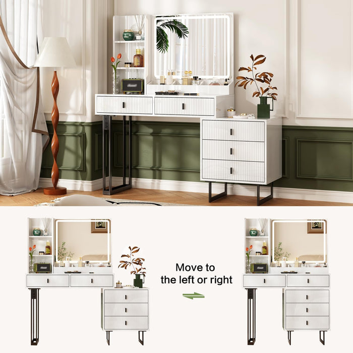 Premium White Vanity Desk With Illuminating Mirror