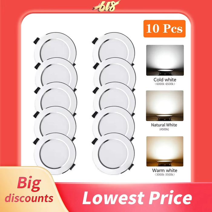 10Pcs/Lot LED Downlight 5W 9W 12W 15W Recessed Ceiling Lamp round LED Panel down Lights Spotlight for Living Room Lighting