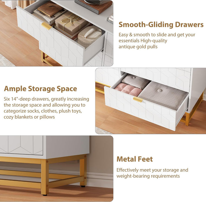 6 Drawer Dresser, White Modern 54" Large Dresser for Bedoom