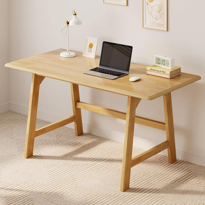Solid Wood Writing Table - 48" W Minimalist PC Computer Desk, Oak