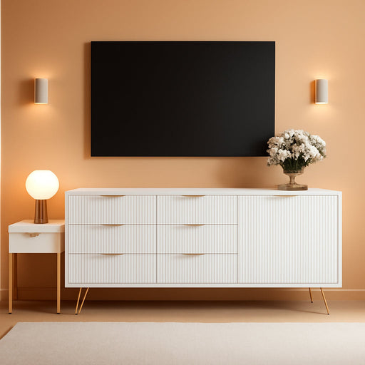 Fluted TV Stand for Tvs up to 80 Inch, 78” Entertainment Center with Storage and Adjustable Shelves, Modern Media Console for Living Room, Bedroom, White